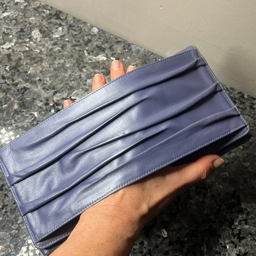 Nordstrom Leather Lavender Large Hand Strap Wallet Magnetic Clutch Bag